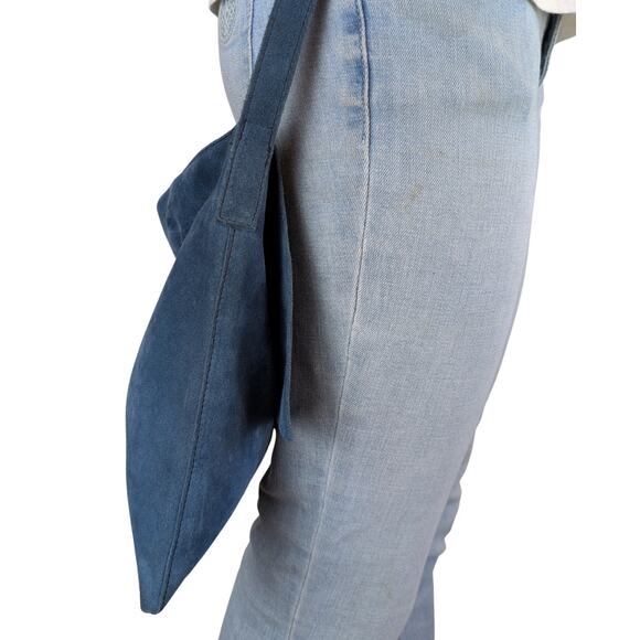 Pulicati Italian Suede Crossbody Bag Blue Slouchy Minimalist Purse Unconstructed - Picture 4 of 11